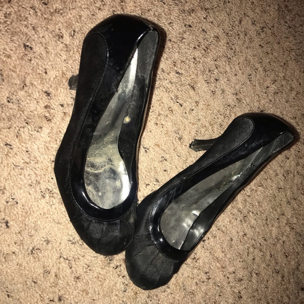 Black Leather And Canvas High Heels Sz 8
